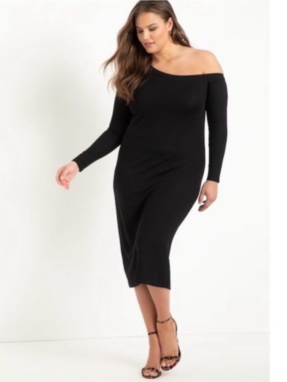 Eloquii Off The Shoulder Knit Black Women's Dress